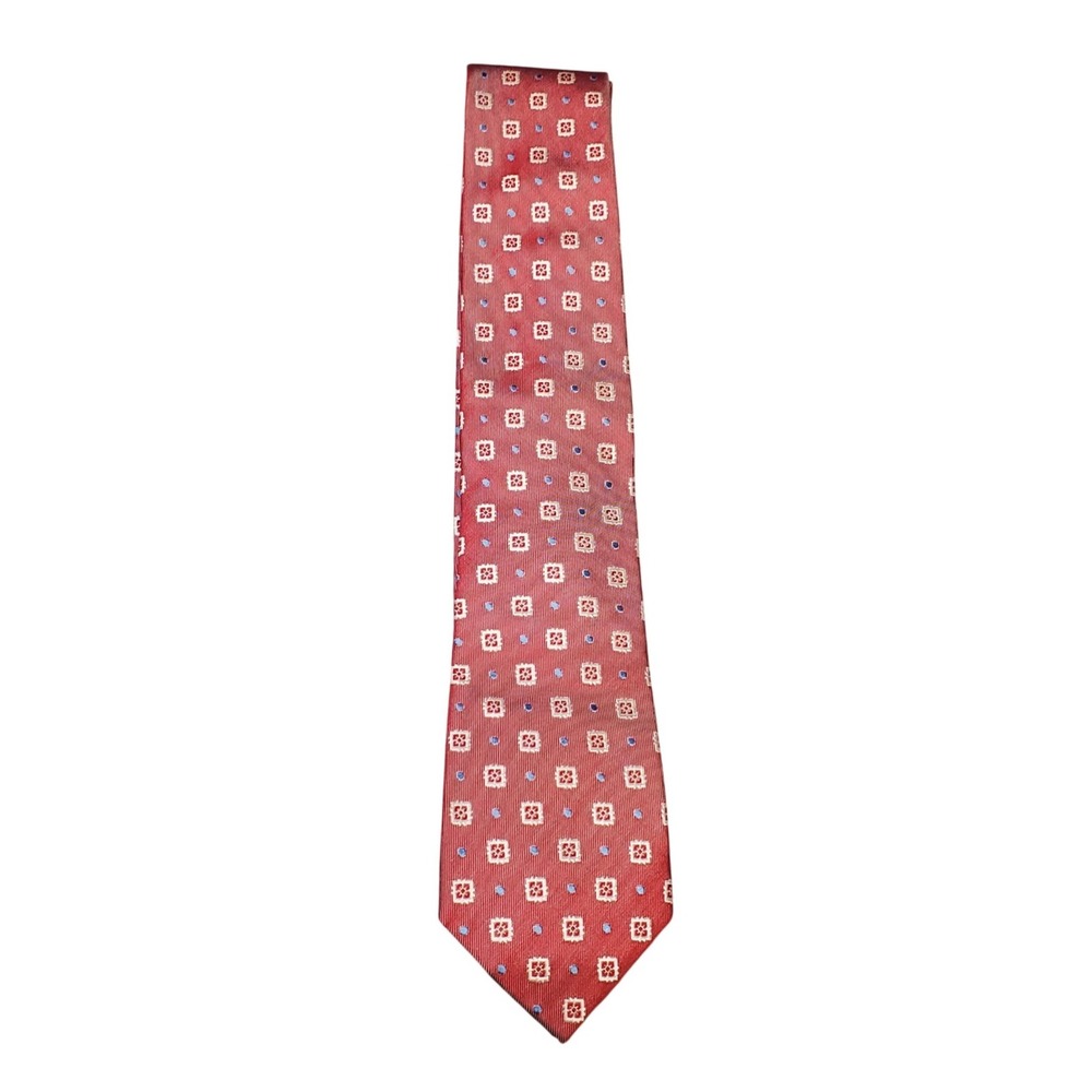 Tasso Elba Mens Tie Red Geometric Square Pattern 100% Silk Necktie Business